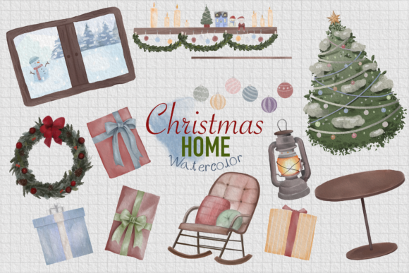Download CHRISTMAS HOME Watercolor - Christmas home watercolor Collection
